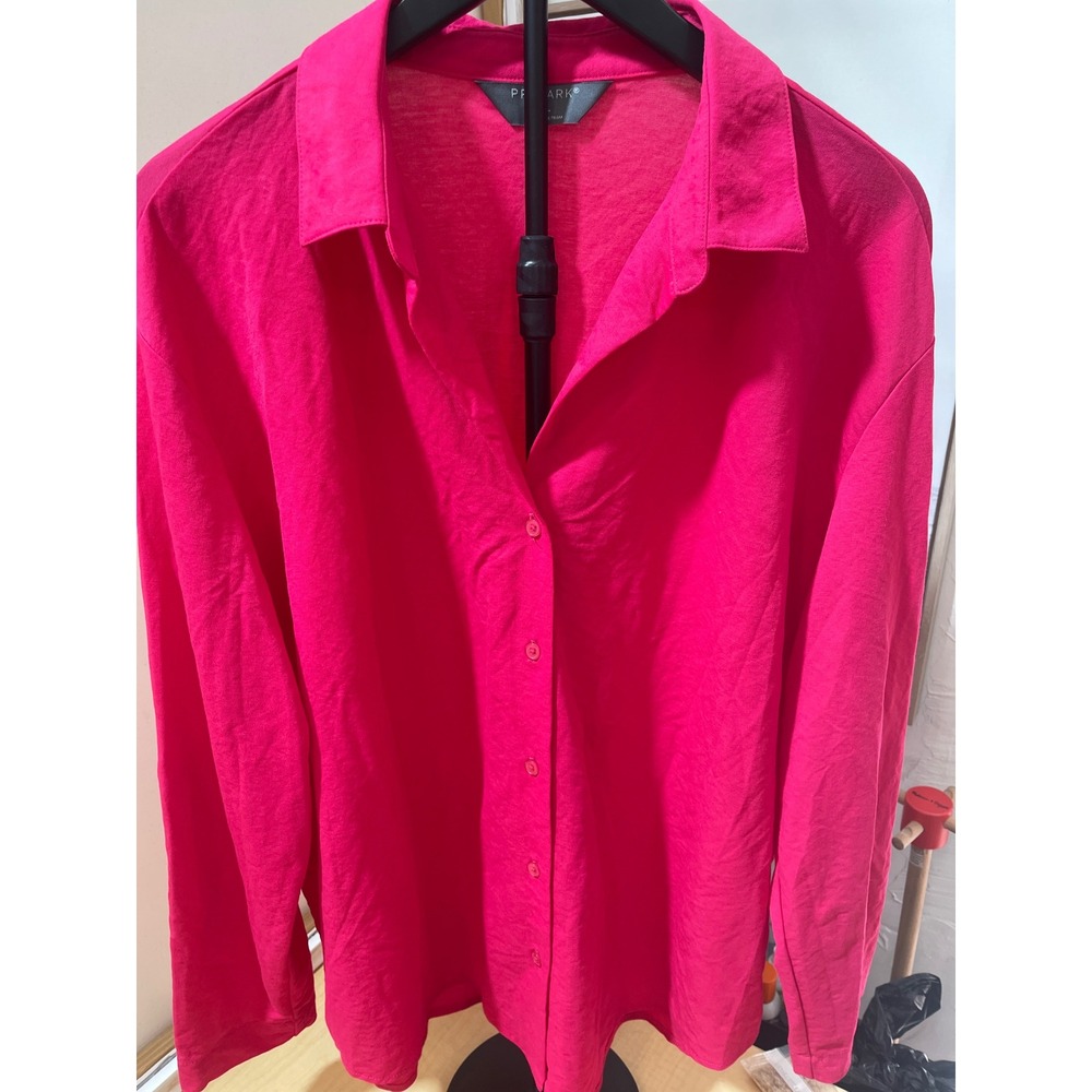 Primark Hot Pink Button Down Long Sleeve Shirt XL Vibrant Casual Blouse